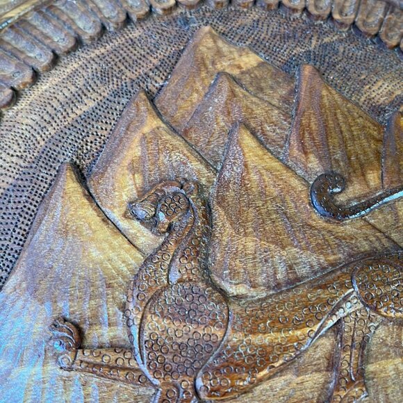 Vintage Carved Wood Alania Ossetia Wall Art Plate Northern Russian Culture - Picture 3 of 6